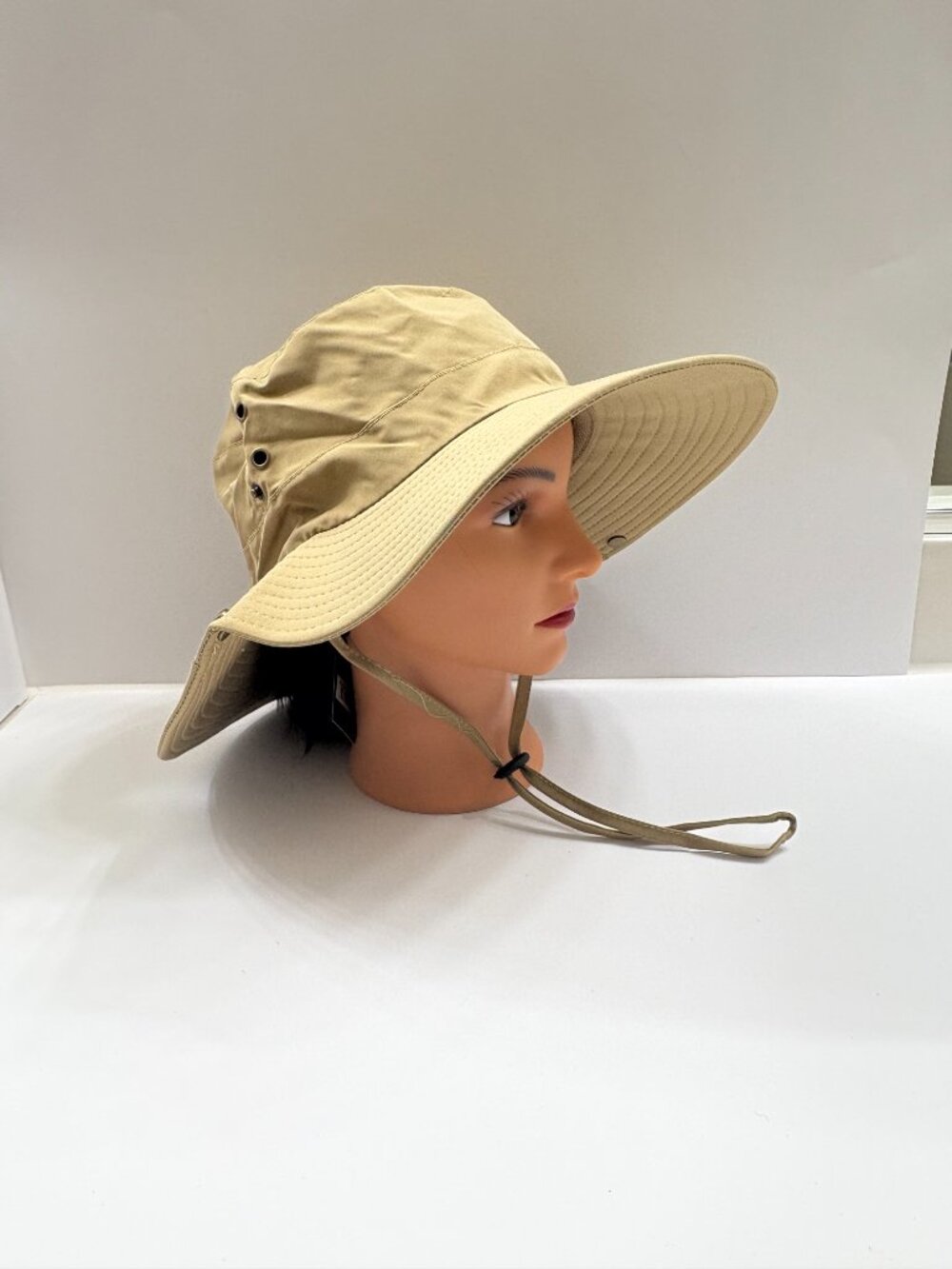 Boonie Hat- Drawstring - Gender Neutral- Khaki Linen - Mesh Interior - NWT